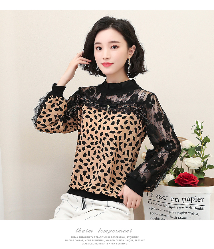 Mùa xuân 2019 mới của phụ nữ da báo thời trang tây nhỏ áo sơ mi rất cổ tích hàng hóa châu Âu ren khâu áo voan - Áo sơ mi chiffon ren áo sơ mi nữ cao cấp