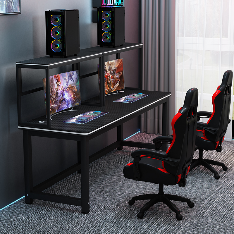 Double Gaming Desk and Chair Set, Internet Cafe Gaming Desk, Home Computer Case Integrated Desk, Storage Rack Combination Office Desk