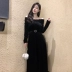 Thu đông và đầm mới của phụ nữ dài tay thon thả từ vai dài tay váy khí chất retro Hồng Kông váy đầm Váy dài