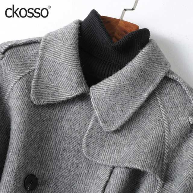 Woolen coat ແມ່ຍິງກາງ-ຍາວຂອງເກົາຫຼີສາຍແອວຂະຫນາດນ້ອຍ style 2024 ໃຫມ່ສູງສອງດ້ານເສື້ອຄຸມແມ່ຍິງ cashmere