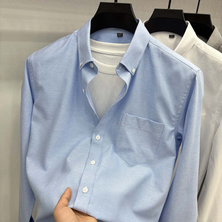 Spring and Autumn Long-Sleeved Shirts for Young and Middle-Aged Men, Breathable Business Casual Solid Color Simple Lightweight Versatile Loose Shirts Spring and Autumn Long-Sleeved Shirts for Young and Middle-Aged Men, Breathable Business Casual Solid Color Simple Lightweight Versatile Loose Shirts