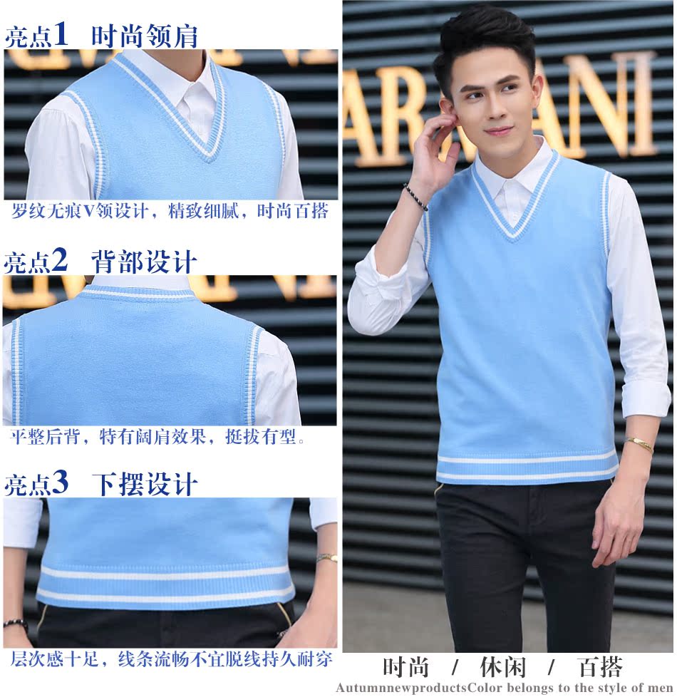Mùa thu đông nam vest vest đan tay áo cotton trẻ trung áo hoodie phiên bản Hàn Quốc của áo len cổ chữ V hoang dã áo vest nam