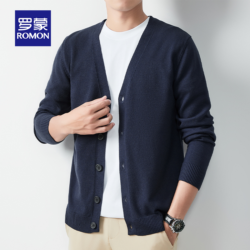 ロモン セーターカーディガン メンズ カジュアル 万能 ストレッチ 2025年春 新スタイル アウター スリム ニット セーター ジャケット