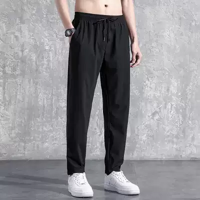 GM trendy ankle-length pants men's straight summer Thin Ice Silk casual pants men's loose Joker sweatpants tide