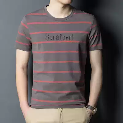 GM trendy striped T-shirt men's short sleeve loose summer thin cotton T-shirt high-end men's casual Joker top