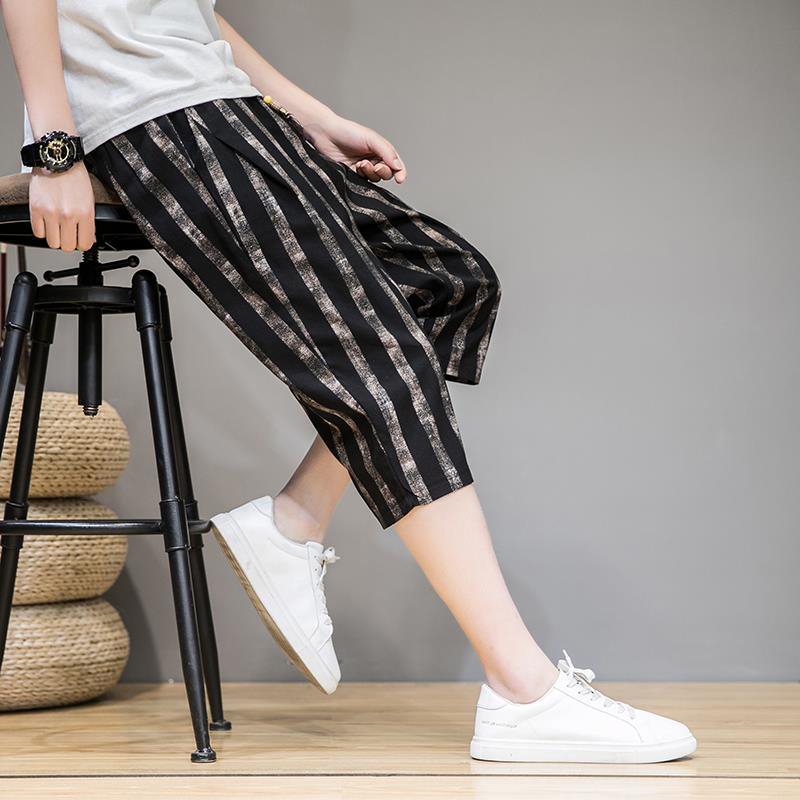 GM New Tide Stripes Shorts Male Summer Thin loose with large size 7 Pants Men Casual 100 Hitch Beach Pants Tide