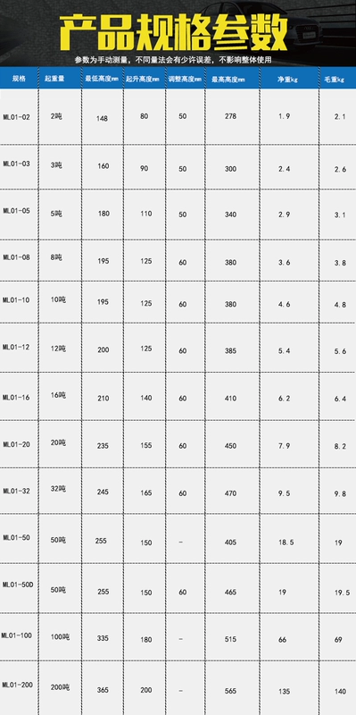 Kích ô tô xe tải xe địa hình 2 tấn 3 tấn 10 tấn Kích thủy lực thẳng đứng 20T Kích ô tô đội thủy lực 20 tấn con đội thủy lực 100 tấn