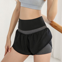 High-waisted sports shorts womens anti-light loose casual wear elastic fitness running fast dry fake two hot pants