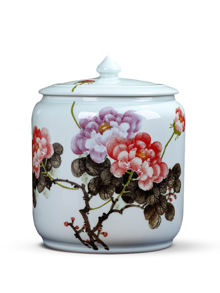 Jingdezhen ceramic seal manual caddy fixings tea cake box pu 'er tea, green tea to wake tea storage POTS tea urn
