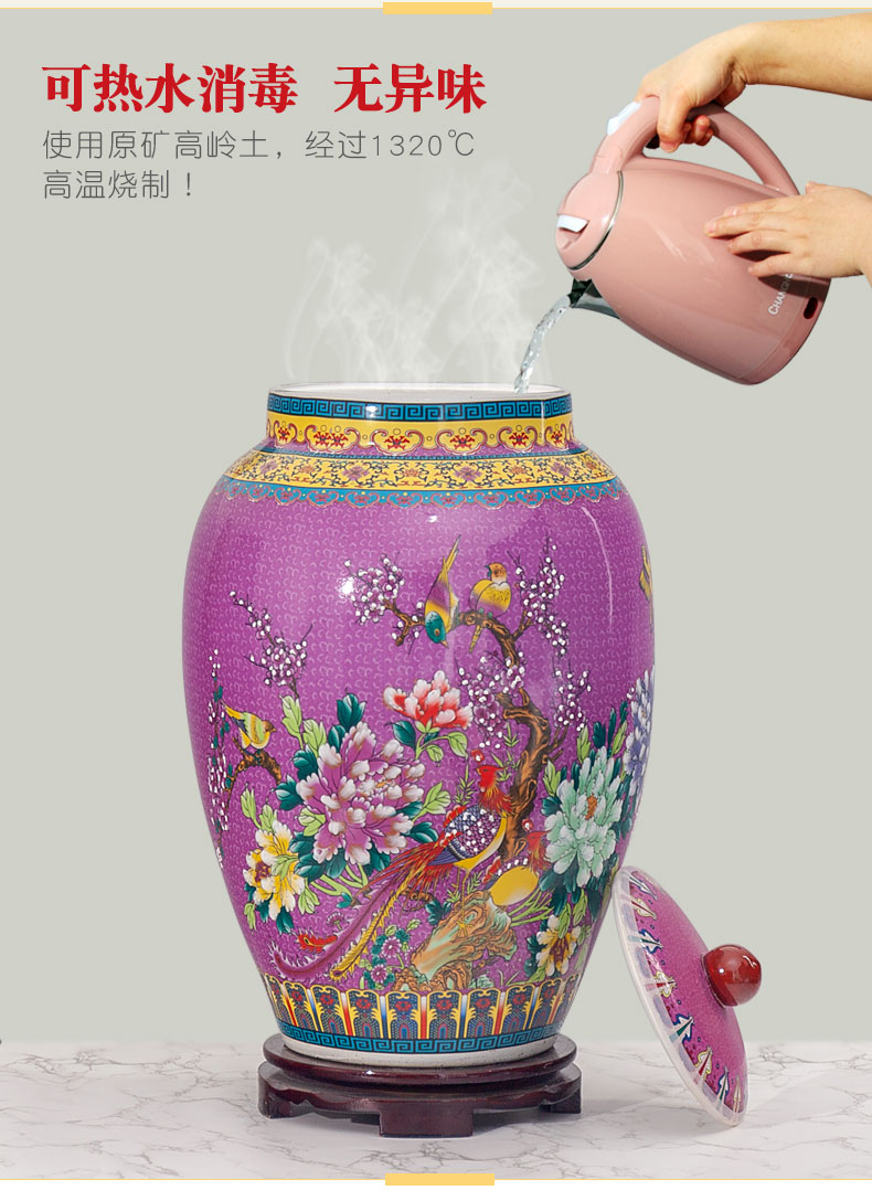 Jingdezhen ceramic ricer box moistureproof cylinder 30 jins 50 kg pack tank rice storage tank with cover household porcelain barrel with cover