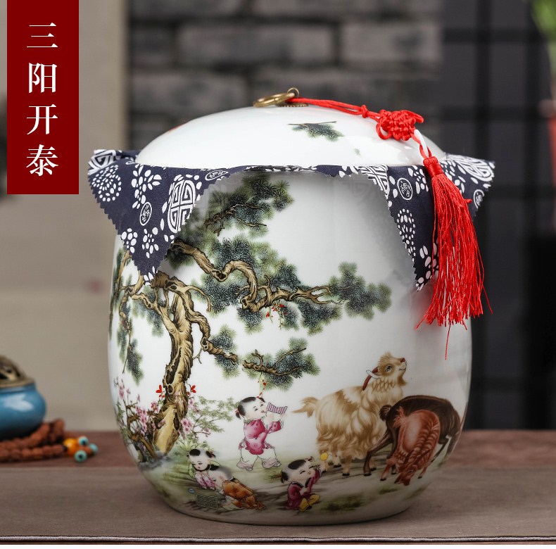 Caddy fixings ceramic seal pot store receives a large blue and white porcelain tea pot of pu 'er tea cake tin boxes