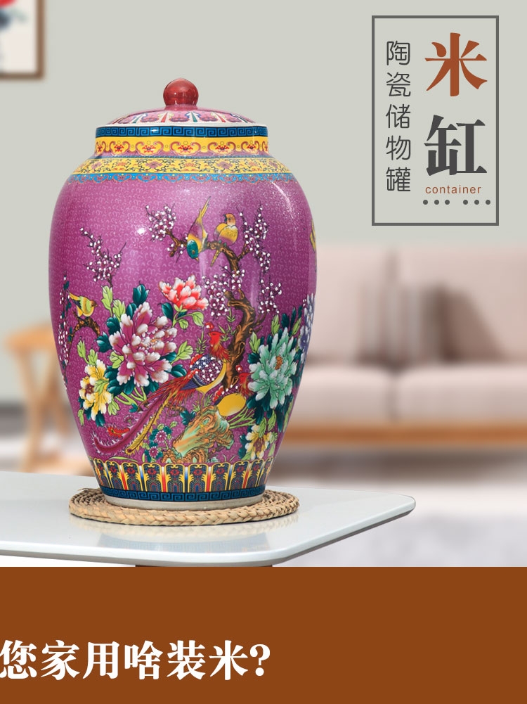 Jingdezhen ceramic ricer box moistureproof cylinder 30 jins 50 kg pack tank rice storage tank with cover household porcelain barrel with cover