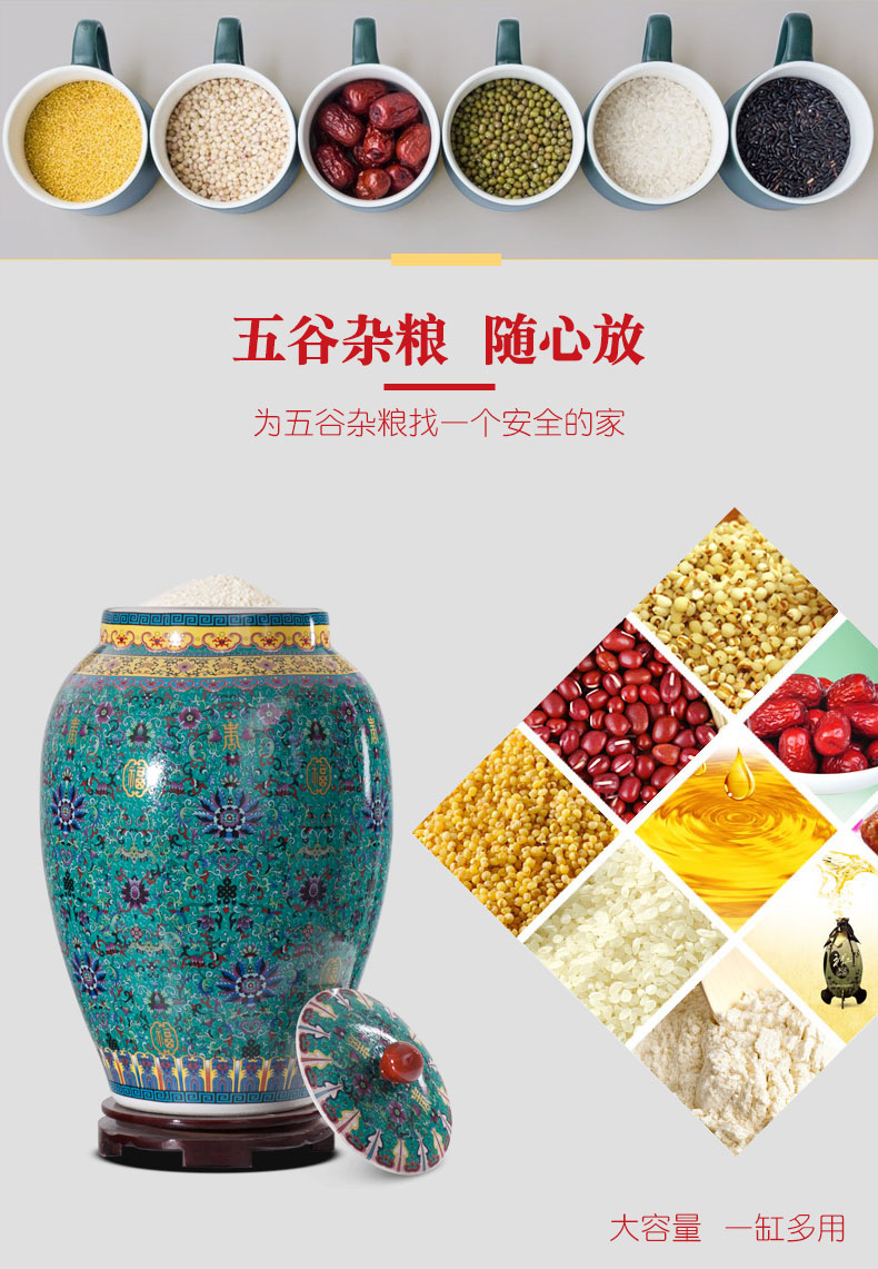 Jingdezhen European - style barrel ceramic ricer box surface 30 jins 50 kg pack household sealed with cover moistureproof tank rice storage tank