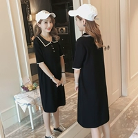 Летняя одежда, длинная кукла, футболка polo, однотонное платье, футболка с коротким рукавом, приятное телу платье-футболка, сезон 2021, средней длины