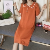 Летняя одежда, длинная кукла, футболка polo, однотонное платье, футболка с коротким рукавом, приятное телу платье-футболка, сезон 2021, средней длины