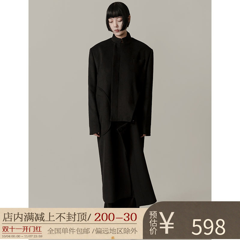 VAPOURBLUE original Chinese cashmere coat men's and women's autumn and winter high-end black mid-length woolen coat