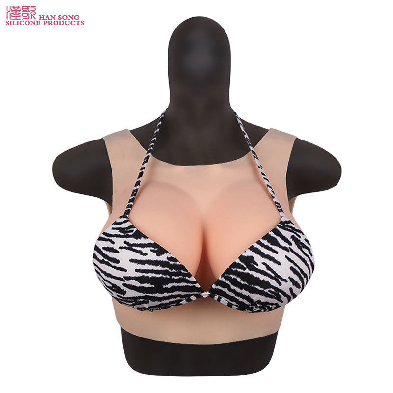 Round neck hollow out breast new silicone fake breast CD cross-dressing pseudo-mother fake chest men's live broadcast chest big vest bust