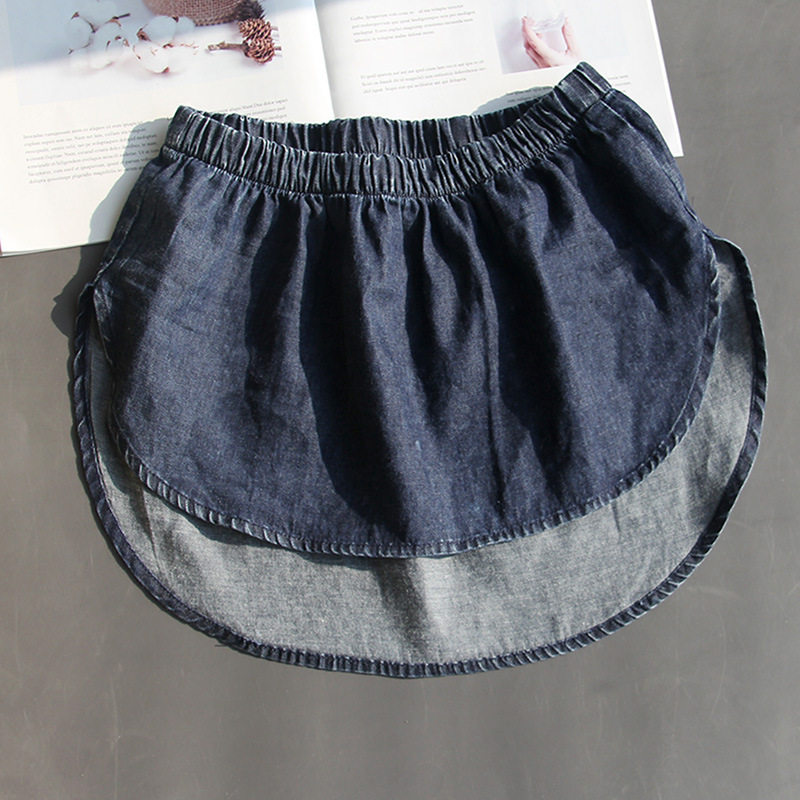 New women's sweater bottoming artifact hem half-length stacked exposed edge bag hip all-match washed denim skirt shirt