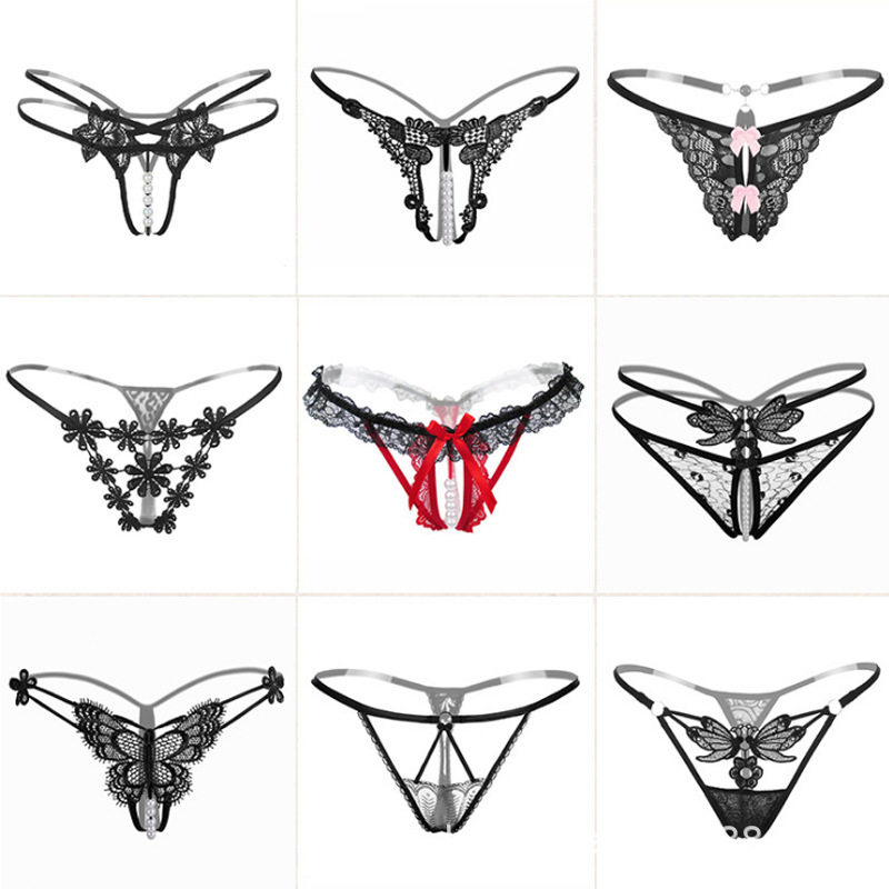 Thong underwear female massage beads underwear female sexy lace free transparent sm pearl one line T pants emotional underwear