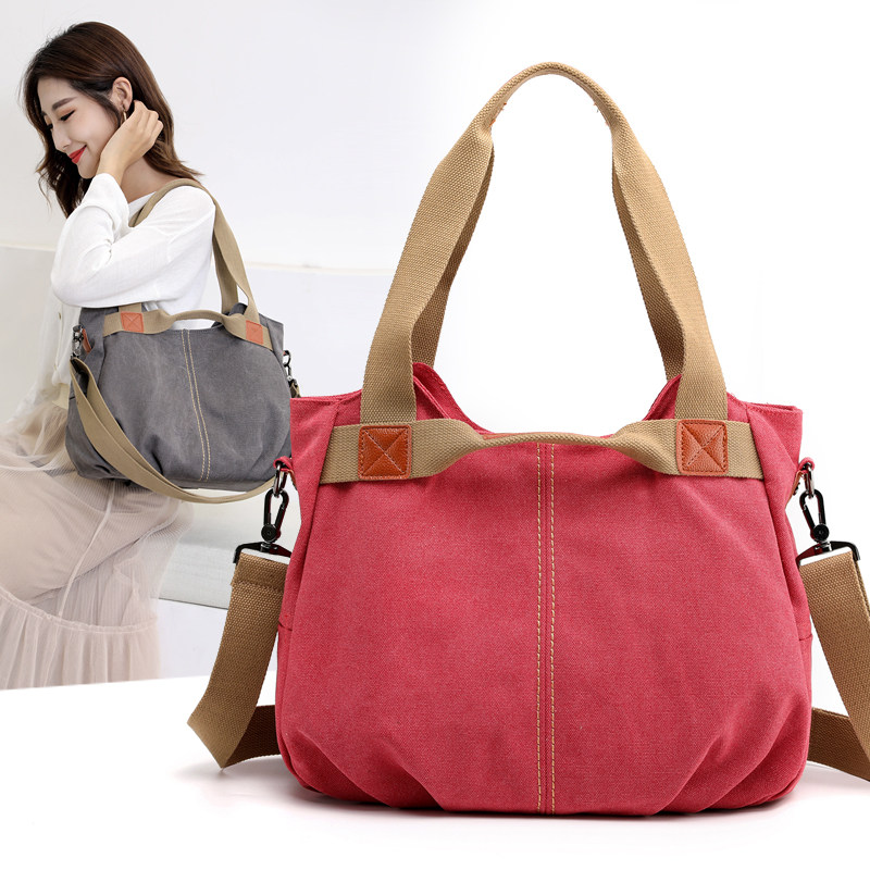 Kvky Korean version of casual contrast canvas bag