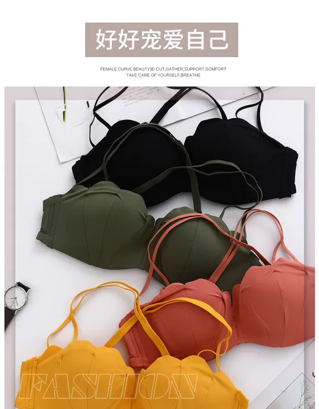 Đồ lót nữ gom lại đẹp áo ngực cô gái ngực nhỏ dày sexy áo ống trên chống lóa không vòng thép bộ áo ngực mùa hè - Bộ đồ lót
