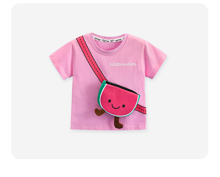 女童短袖t恤纯棉夏季男童宝宝衣服西瓜水果可爱口袋儿童上衣童装 — 13