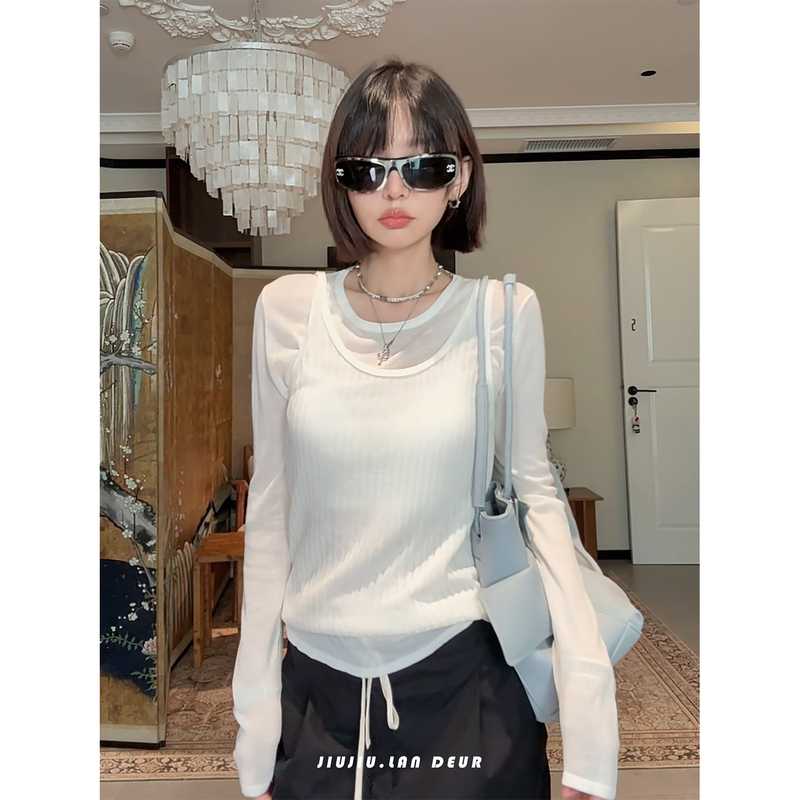 Lan Deur【Wind-Blown Gardenia】Lyocell+Linen Korean Style Real Two-Piece Knitwear+Tank Top Set for Women