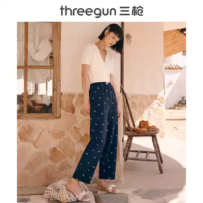 Three gun pajamas women's spring and summer new Xinjiang cotton printed casual pants women's pajamas trousers thin loose home pants