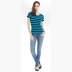 Áo thun nữ ba dây dành cho nữ mùa hè Shu Muer Cool Thin Slim Slim Sọc cổ tròn tay áo ngắn 22282 - Áo vest Áo vest