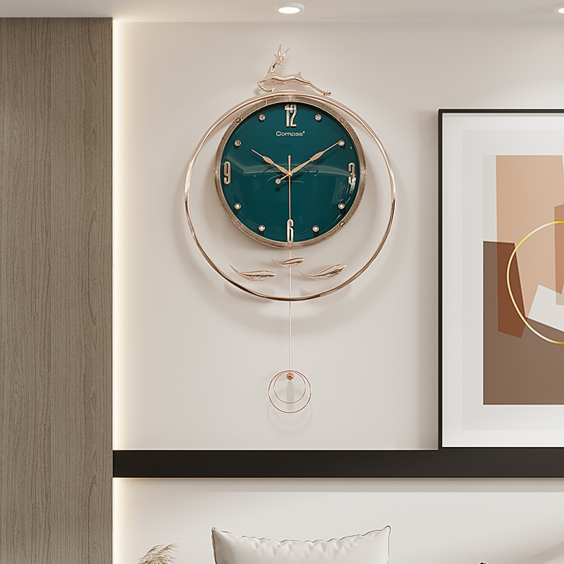 Conpasse light lavish deer head muted clocks Nordic modern living room hanging bell minimalist creative fashion clock swing clock-Taobao