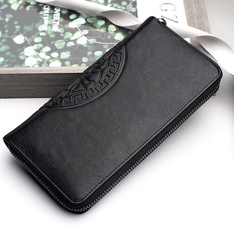 2022 new leather clip men's long version genuine leather handbag boomer soft leather clip hand grab bag with calf leather bracelet small hand grip bag