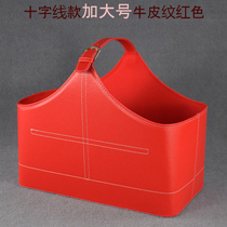 Leather Gift Basket Leather storage basket Autumn Gift Basket Christmas Leather Basket for Spring Festival Handheld basket red wine basket
