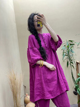 Mori linen ladies dress loose big pendulum short sleeve spring and summer new cotton coat Zhengzhen original 1011