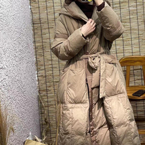 Down jacket ladies 2020 new long solid color hooded big pocket winter warm down jacket Zhengzhen original