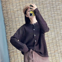 (Knitted sweater long sleeve cardigan women) autumn 2021 New Hook flower hollow jacket single-breasted top