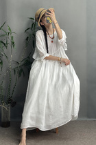 Zhengzhen original 2021 new linen dress loose big pendulum long tall solid color autumn National style
