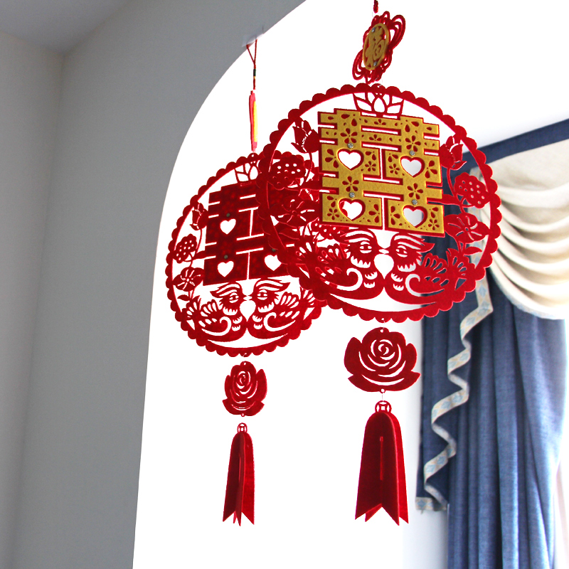 Wedding Supplies Unwoven Cloth Creative Wedding House Decoration Lakflower Pendant TV Wall Adornment Living-room Xi Calligraphy Pendant