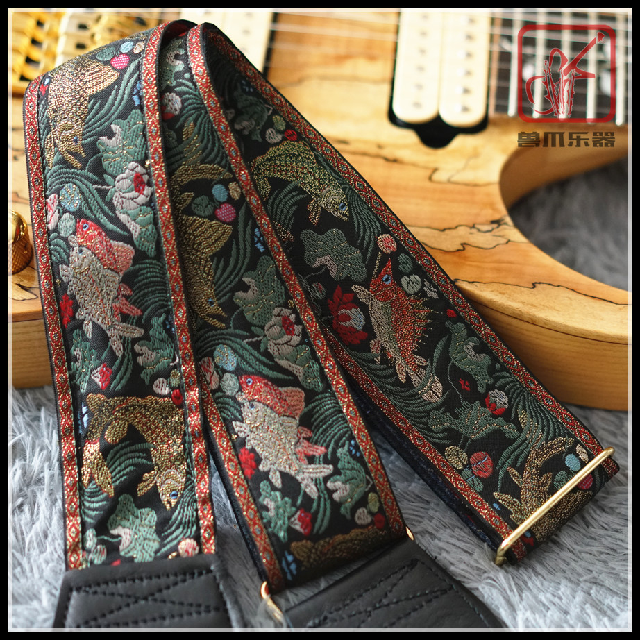 American handmade guitar strap souldier strap guthrie govan same style full of gold and jade