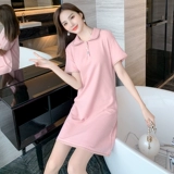 Летнее платье для отдыха, длинная футболка polo, юбка, сезон 2021, короткий рукав, свободный прямой крой, средней длины