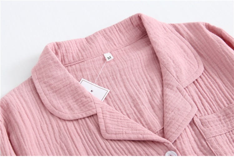 Đồ ngủ cotton Nhật Bản crepe nữ mùa thu đông rửa đôi gạc đôi tay dài đơn giản mẫu nhà phục vụ phù hợp với nam giới bộ thu đông cho vợ chồng