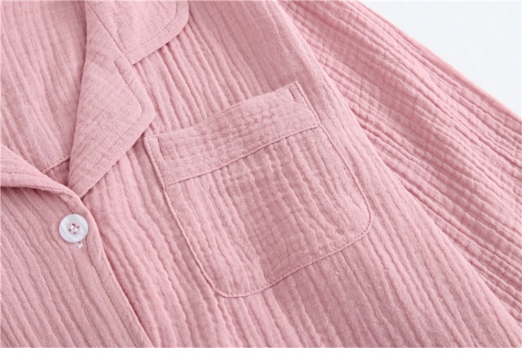 Đồ ngủ cotton Nhật Bản crepe nữ mùa thu đông rửa đôi gạc đôi tay dài đơn giản mẫu nhà phục vụ phù hợp với nam giới bộ thu đông cho vợ chồng