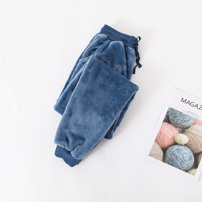 Flannel vài bộ đồ ngủ nam và nữ mùa thu đông dày ấm áp kích thước lớn đóng miệng san hô lông cừu nhà quần quần kaki nam đẹp