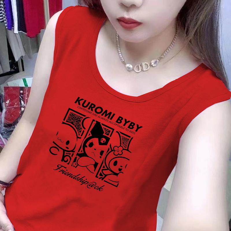 100% Pure Cotton Women's Sleeveless Tank Top, Festive Red, Zodiac Year Red, Summer Outerwear, Thin Top, Niche Base Layer