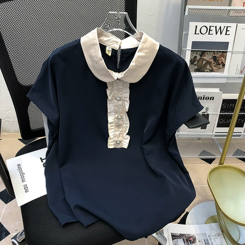 Летняя шифоновая футболка, ретро рубашка, большой размер, в западном стиле, подходит для полных девушек, по фигуре, короткий рукав