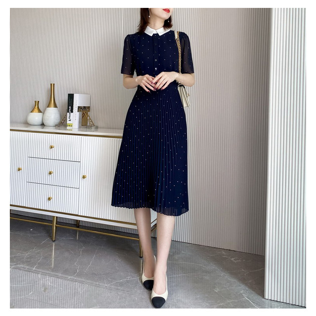 2022 new summer fat sister chiffon dress looks thin and fat girls wear large size women's clothing to cover belly pleated skirt