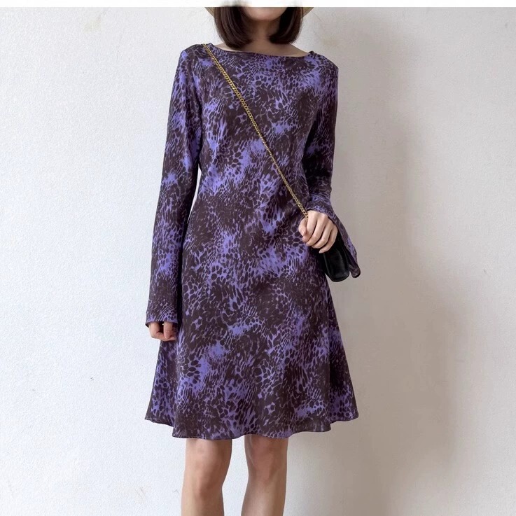 Plus Size Women's Spring and Autumn New Style Purple Base Dress for Chubby Girls, Tummy-Covering Flared Sleeve Chiffon Dress Plus Size Women's Spring and Autumn New Style Purple Base Dress for Chubby Girls, Tummy-Covering Flared Sleeve Chiffon Dress