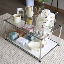 Medieval minimalist small family light lavish stainless steel glass tea table Living room Home creative designer Tea Table