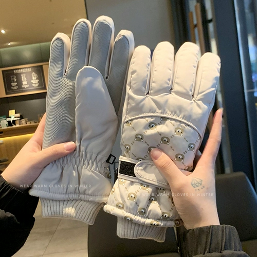 Лыжные демисезонные перчатки, удерживающий тепло комплект, нескользящий водонепроницаемый электромобиль для велоспорта, с медвежатами