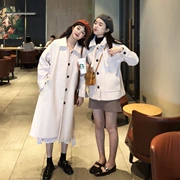 Bạn gái mùa thu đông của Hàn Quốc với áo gió len đơn phần dài lỏng lẻo + áo khoác len ngắn màu rắn