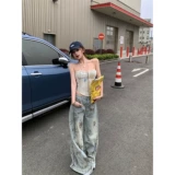 Комплект, летний топ без лямок, бюстгальтер-топ, универсальные джинсы, облегающий крой, оверсайз